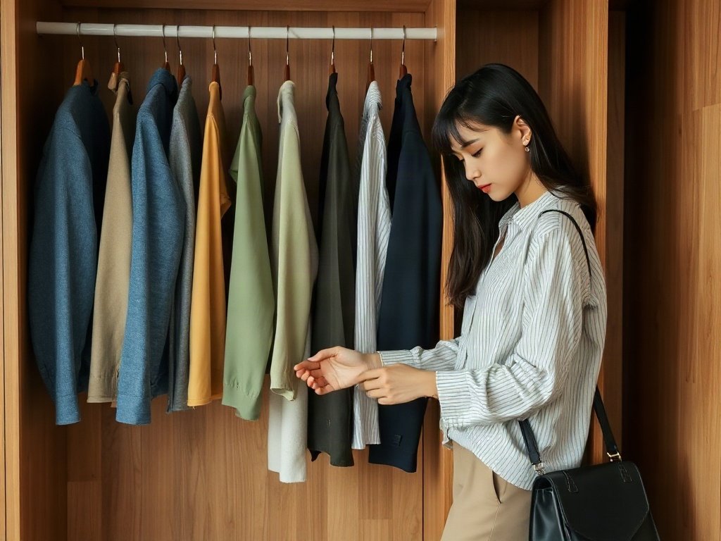 Người Việt sắp xếp quần áo trong tủ gỗ tự nhiên, tập trung vào tính tiện nghi