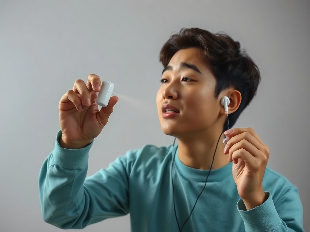 Người Việt sử dụng máy thổi khí để loại bỏ bụi trên tai nghe