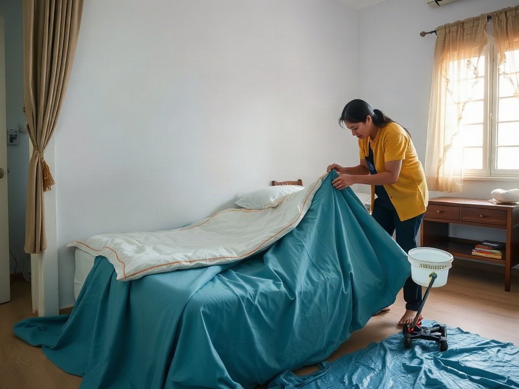 Người Việt tháo ga trải giường ra khỏi nệm lò xo để chuẩn bị vệ sinh