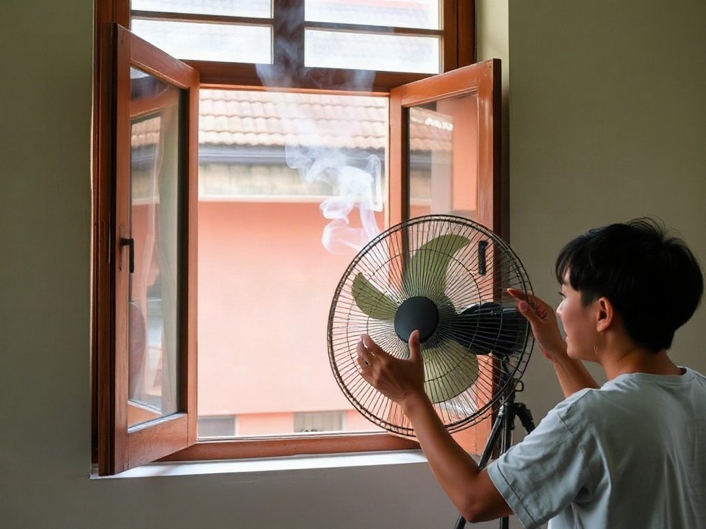 Người Việt thiết lập quạt gần cửa sổ mở để thông gió và khử mùi khói.