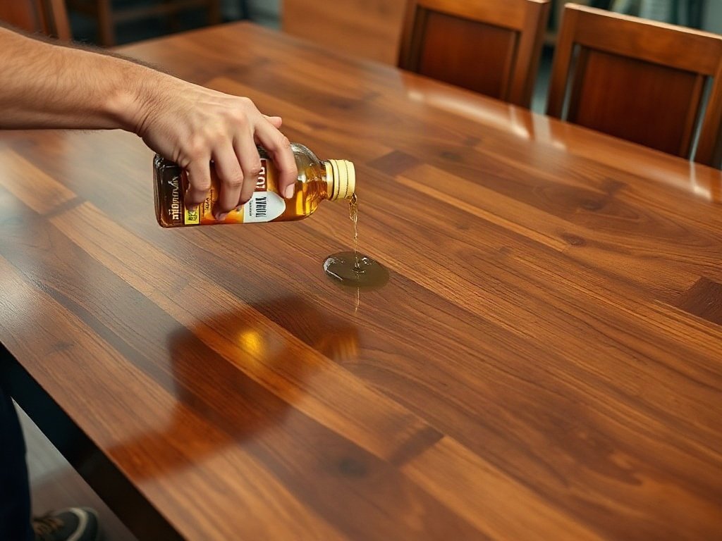 Người Việt thoa lớp dầu lên bàn ăn gỗ óc chó