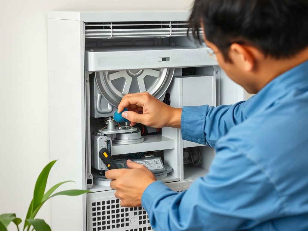 Người Việt vệ sinh các linh kiện bên trong máy lọc không khí.