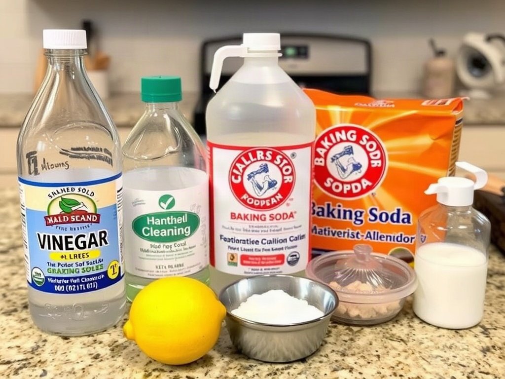 Nguyên liệu làm sạch tự nhiên như giấm, chanh, baking soda.