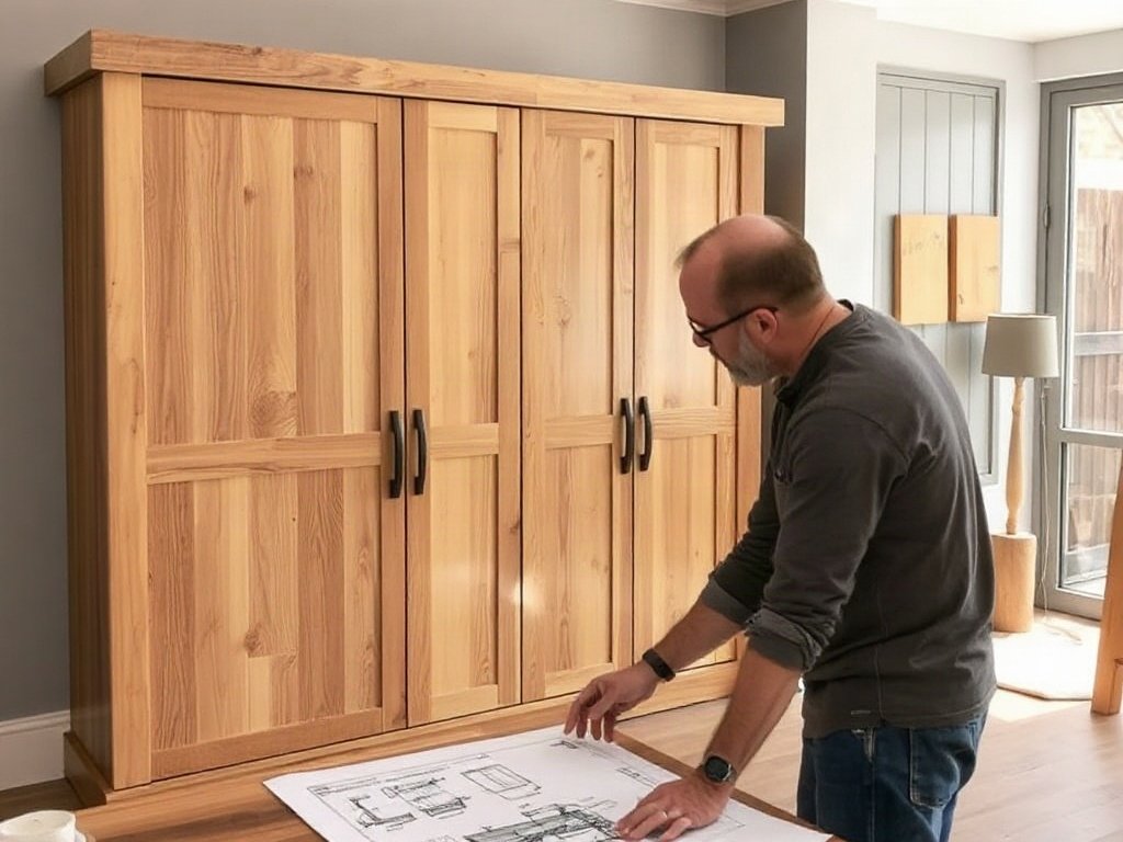 Nhà thiết kế vẽ kế hoạch cho tủ quần áo 5 cánh tùy chỉnh