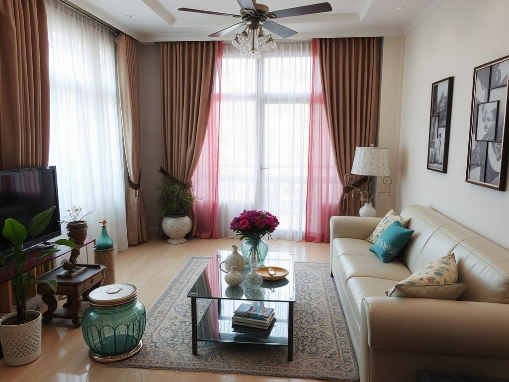 Phòng khách Việt với đồ nhựa trang trí sáng bóng