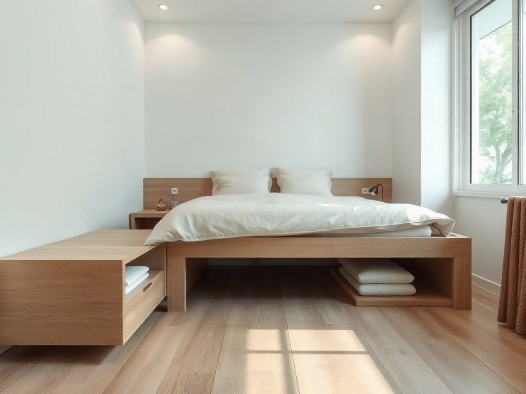 Phòng ngủ tối giản với giải pháp lưu trữ dưới giường