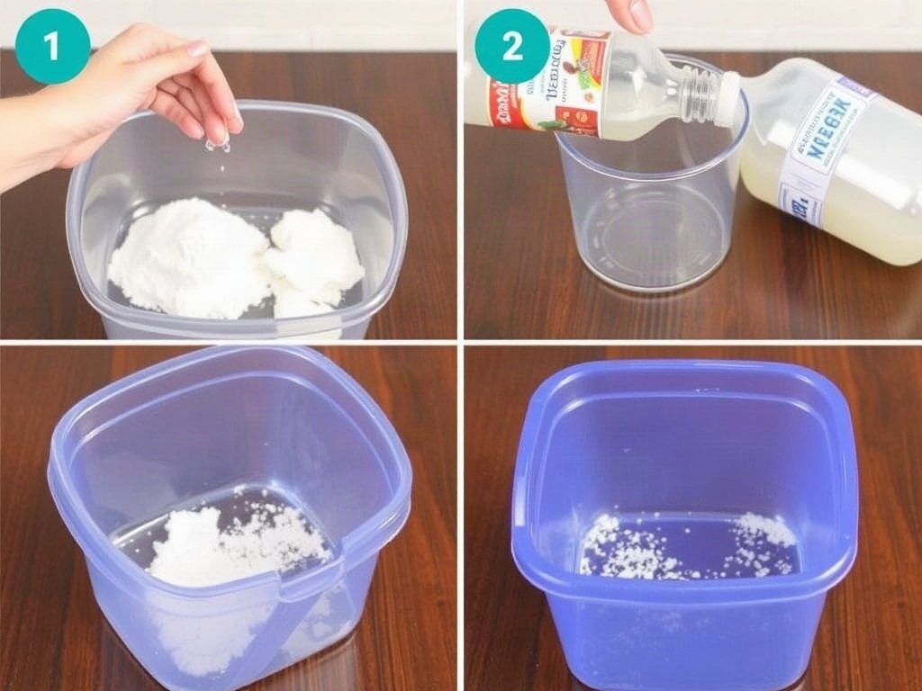 Quá trình làm sạch hộp nhựa bằng bột baking và giấm