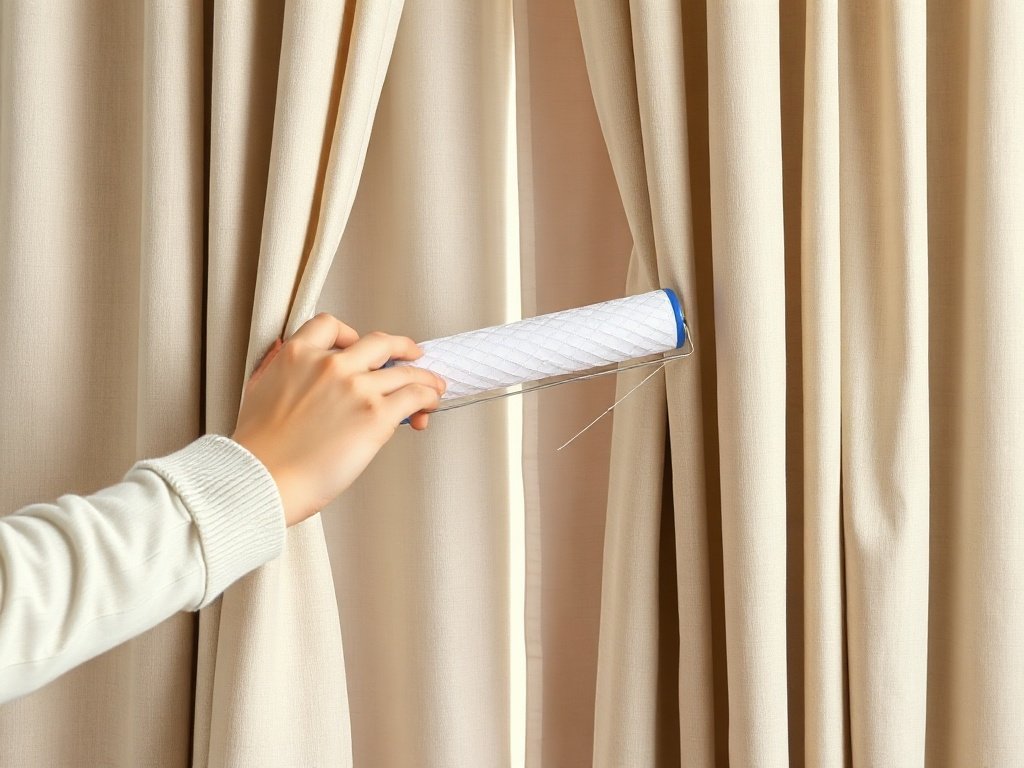 Rèm cửa được xử lý bằng lăn bụi tóc thú cưng.