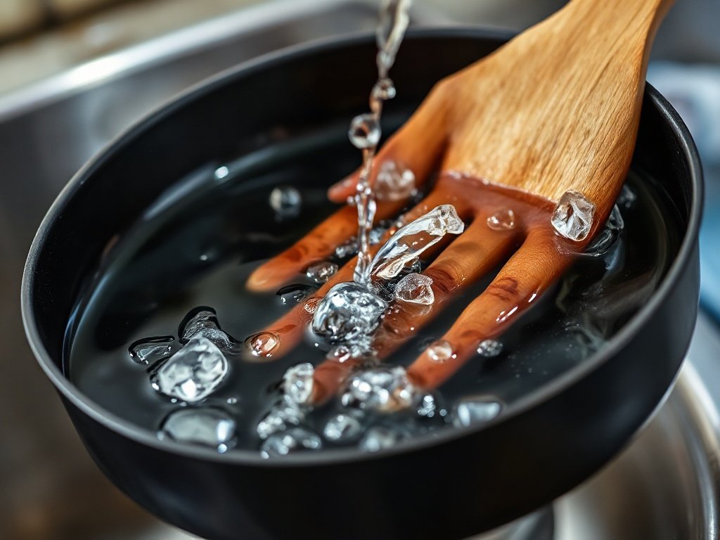 Rửa sạch chảo chống dính kỹ lưỡng dưới nước sạch.