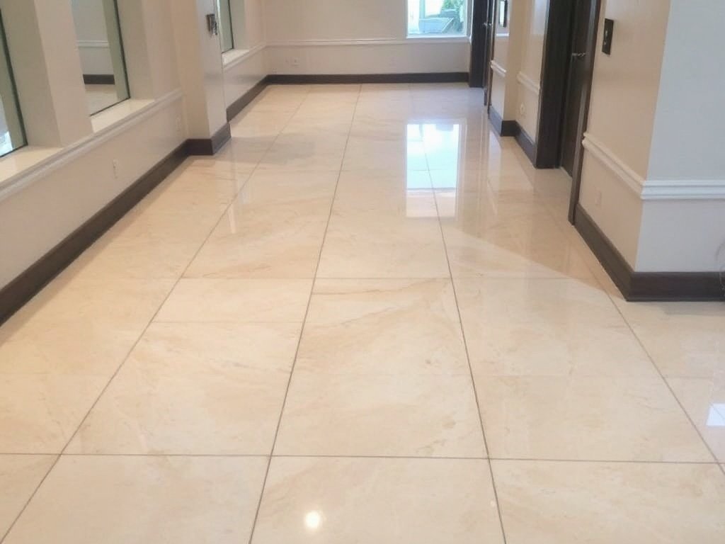 Showroom nền gạch sạch bóng không còn vết sơn.