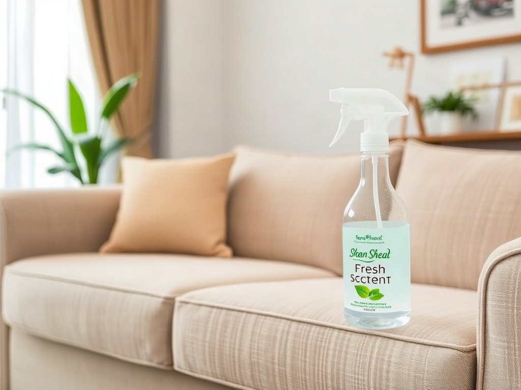 Sofa vải với chai xịt khử mùi trong nhà Việt