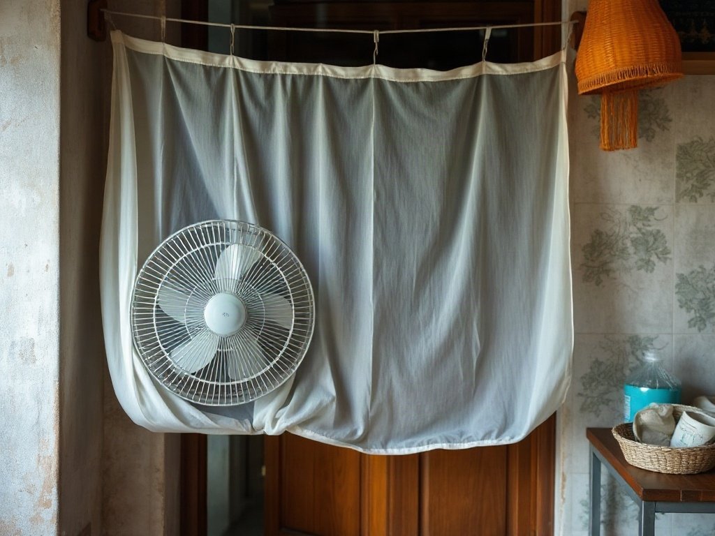 Sử dụng quạt để làm khô cửa lưới chống muỗi.