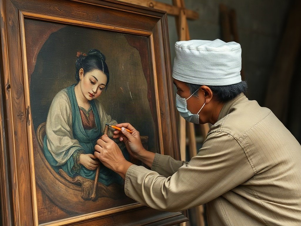 Thợ thủ công Việt Nam phục hồi bức tranh gỗ cổ