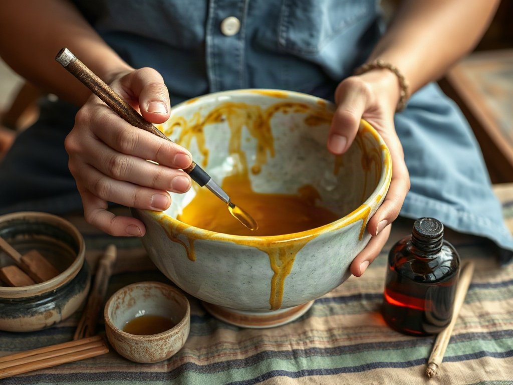 Thợ thủ công Việt Nam phục hồi lớp men bát gốm bằng dầu tự nhiên