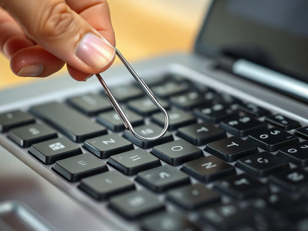 Vệ sinh bàn phím laptop bằng kẹp giấy mở ra