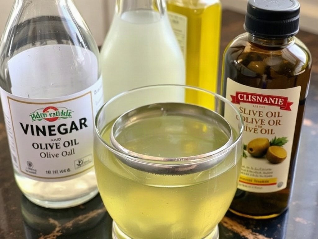 Vòng tay bạc chìm trong hỗn hợp giấm và dầu ô liu để làm sạch
