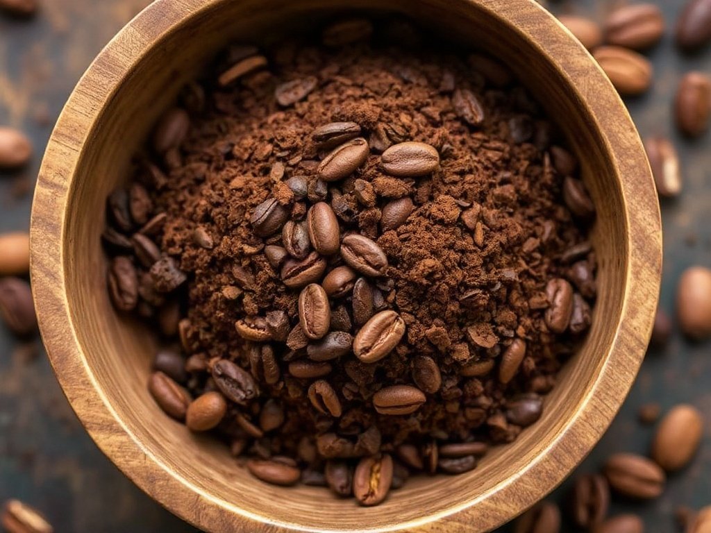 Bã cà phê đã qua sử dụng trong bát gỗ dùng để khử mùi