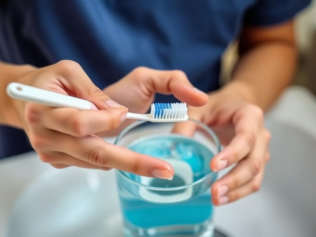 Bàn chải đánh răng được làm sạch trong ly nước
