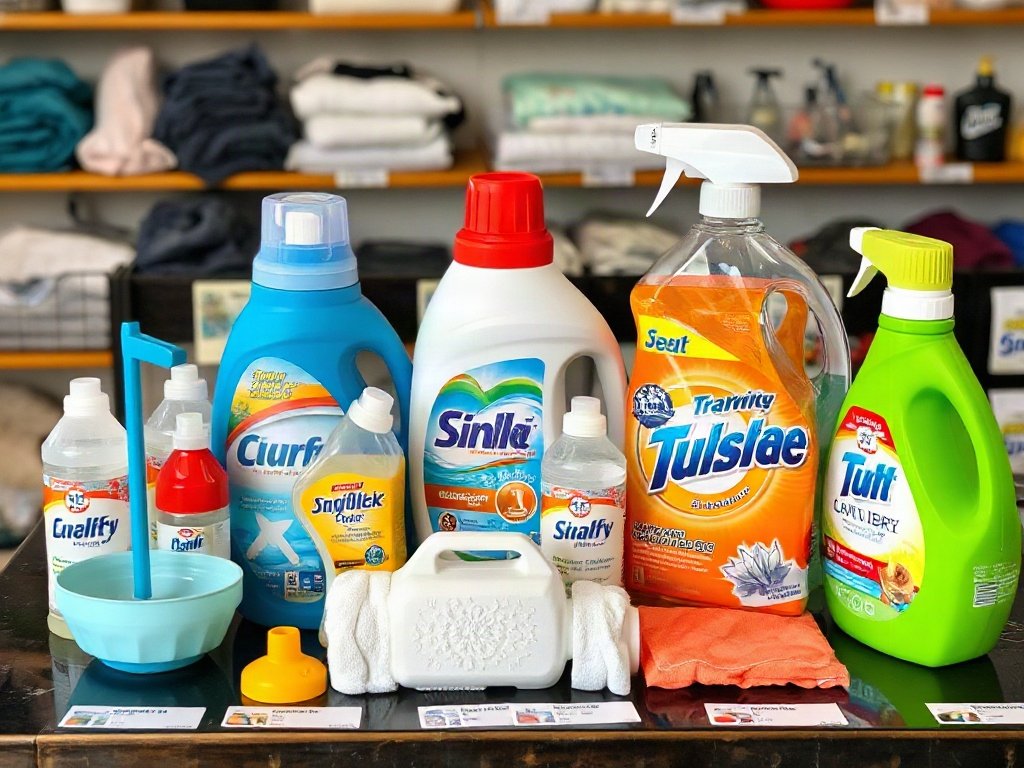 Các dụng cụ và chất tẩy rửa trên bàn