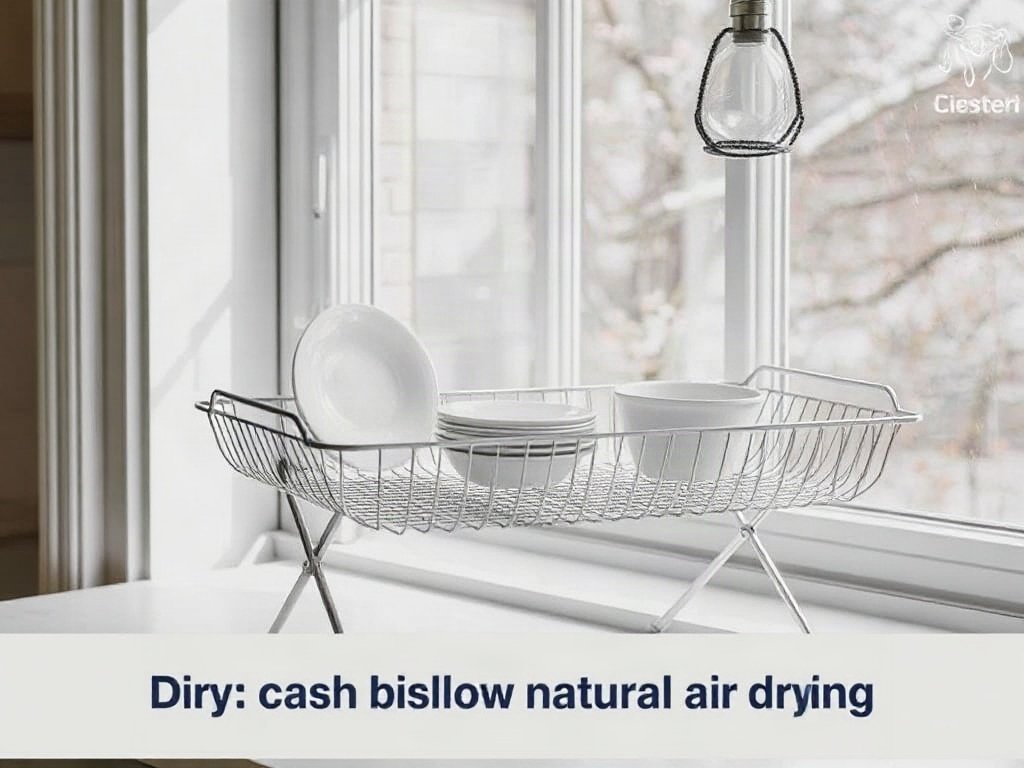 Các món gốm sứ được hong khô tự nhiên trên kệ, gần cửa sổ.