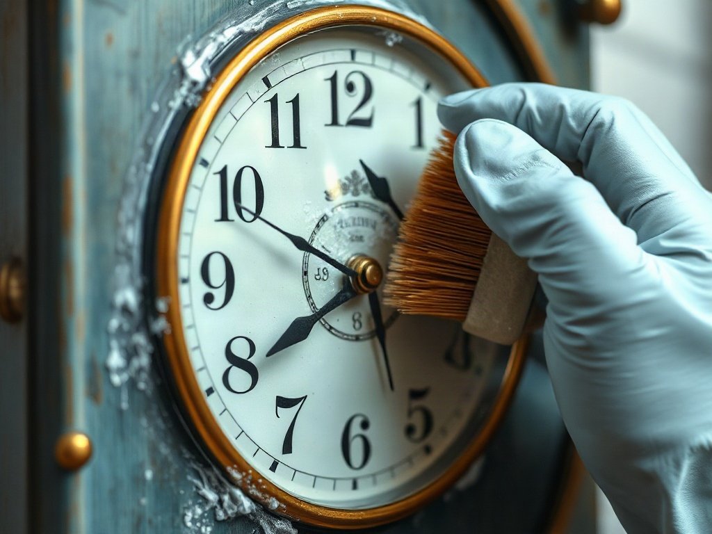 Cận cảnh việc đánh bóng đồng hồ vintage bằng bàn chải và chất tẩy rửa