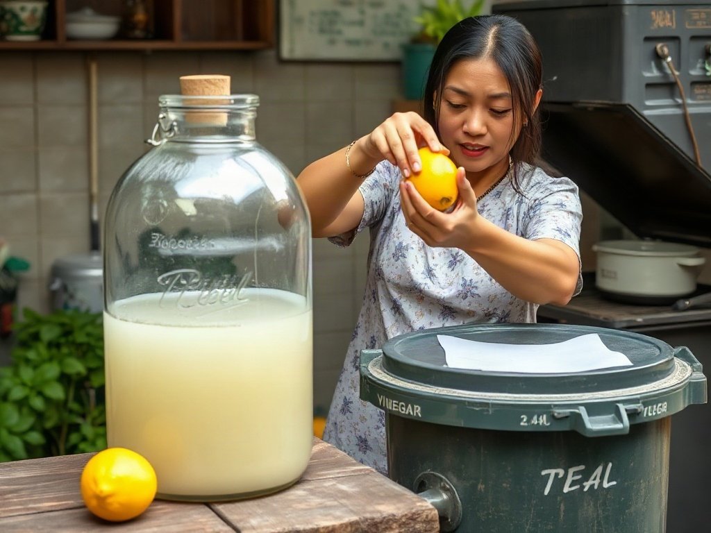 Chanh và giấm để khử mùi hôi thùng rác