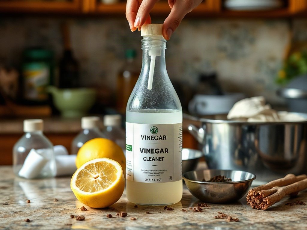 Chuẩn bị dung dịch vệ sinh tự nhiên với giấm và nước chanh.