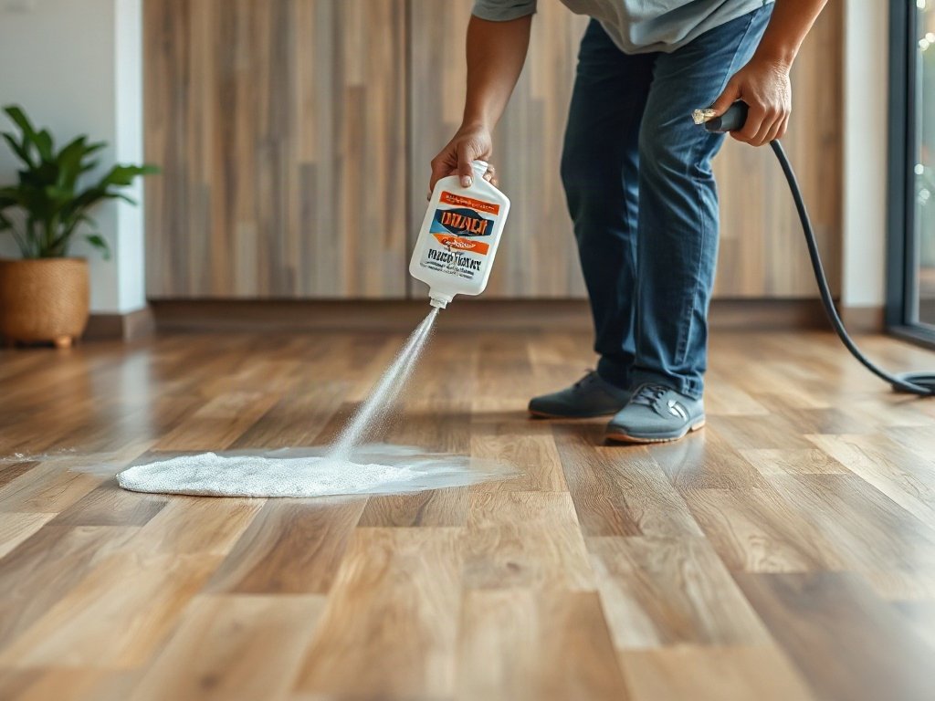 Dùng chất bảo vệ sàn sau khi làm sạch vết mực.