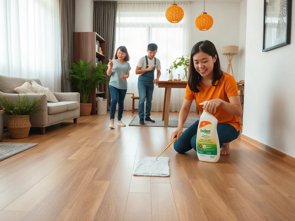 Gia đình dùng sản phẩm vệ sinh thân thiện môi trường.