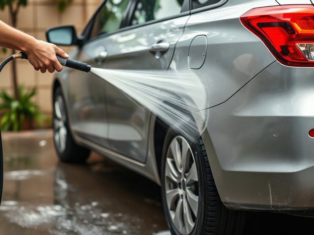 Gia đình Việt rửa xe bằng máy rửa xe được bảo dưỡng tốt