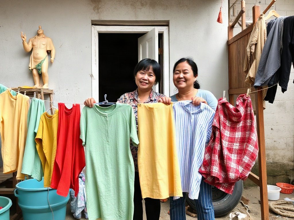 Gia đình Việt vui vẻ giặt giũ cùng nhau