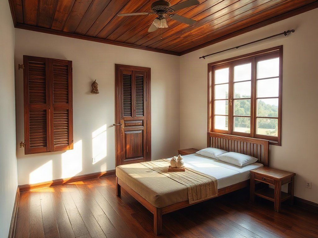 Phòng truyền thống Việt Nam với giường xếp, ánh sáng tự nhiên
