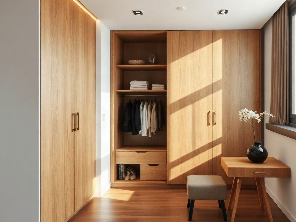 Tủ quần áo gỗ sang trọng trong căn hộ hiện đại Việt Nam