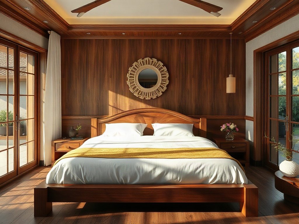 Giường gỗ sang trọng trong phòng ngủ Việt Nam