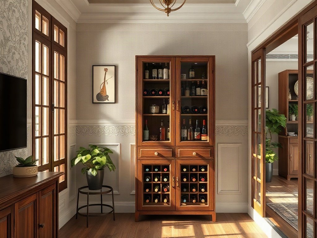 Tủ rượu nhỏ gọn trong phòng khách Việt Nam hiện đại