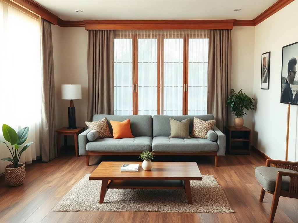 Phòng khách Việt Nam với ghế xếp thành giường bằng gỗ