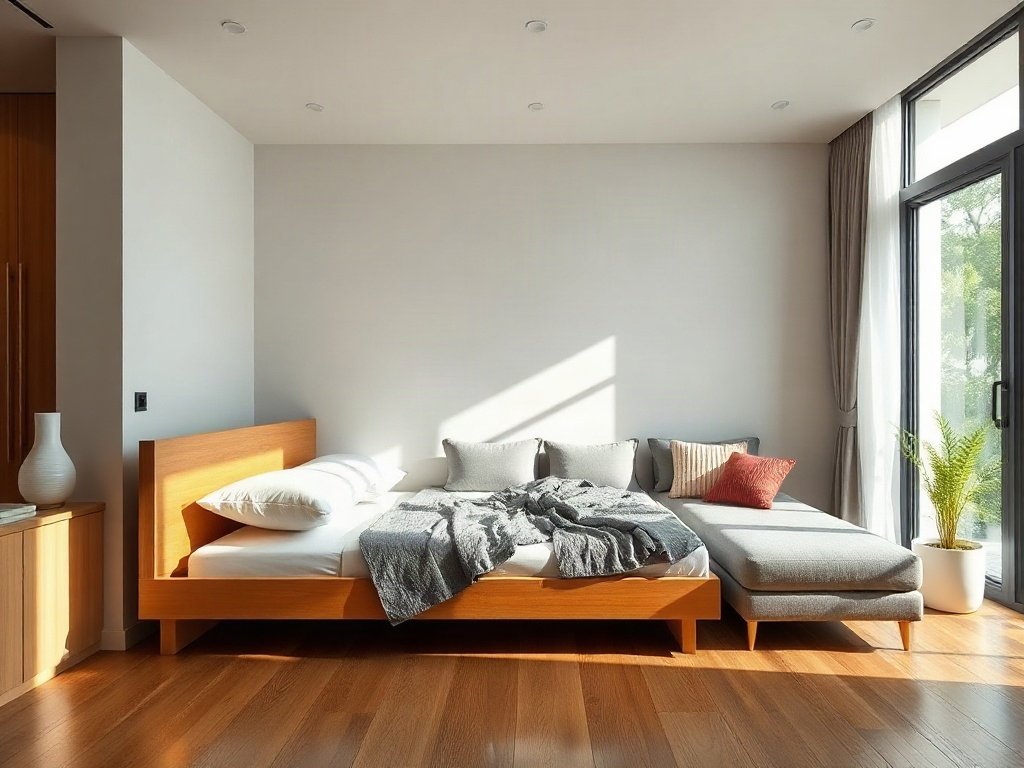 Phòng khách hiện đại ở Việt Nam với giường gỗ xếp