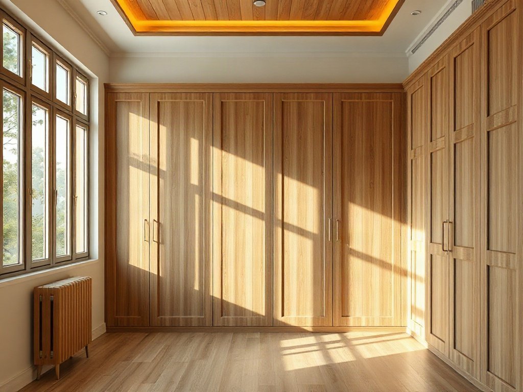 Tủ áo gỗ tự nhiên trong phòng ngủ tiện nghi
