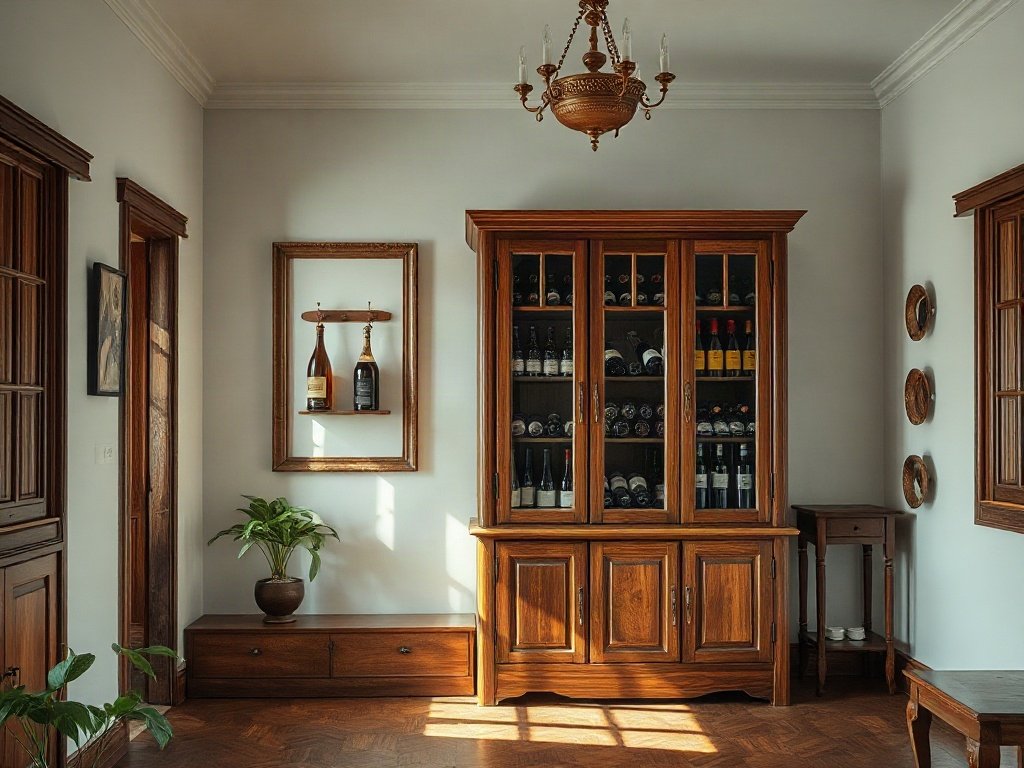 Tủ rượu gỗ sang trọng trong phòng khách Việt Nam