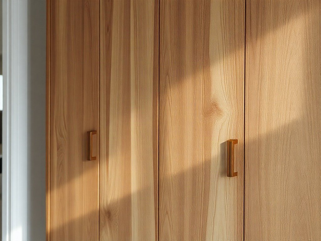 Cận cảnh tủ quần áo gỗ công nghiệp với bốn cửa