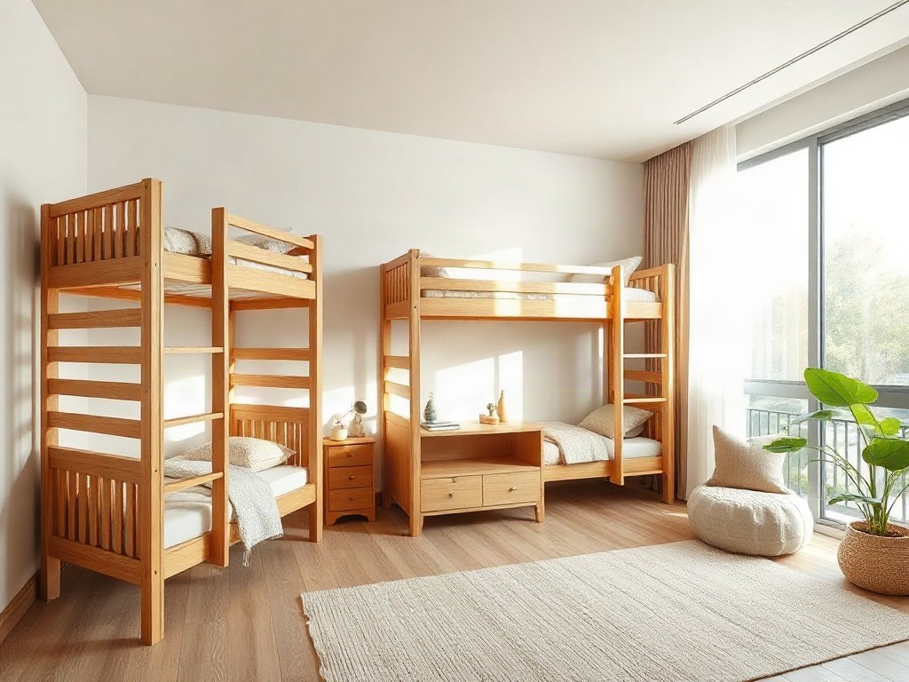 Nội thất hiện đại Việt Nam với giường tầng gỗ trẻ em.