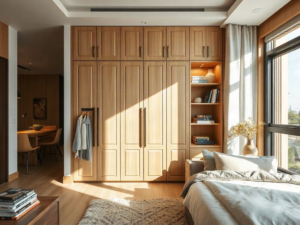 Căn hộ hiện đại và ấm cúng ở Việt Nam với tủ quần áo bằng gỗ