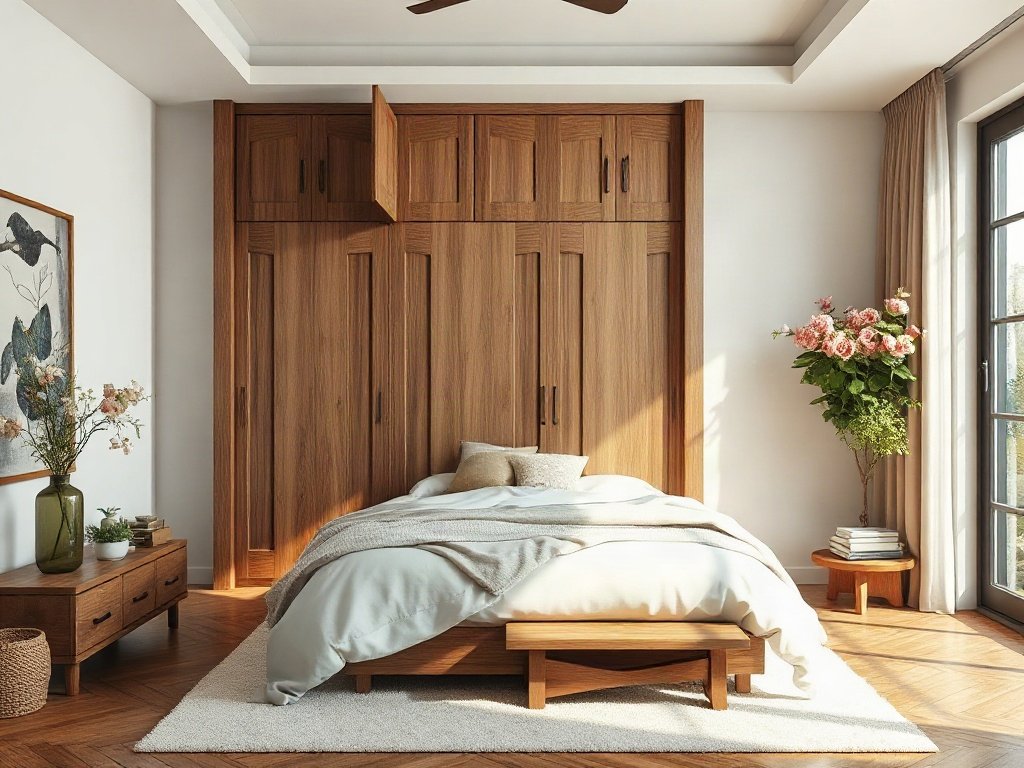 Phòng ngủ hiện đại với tủ quần áo bằng gỗ phong cách Việt