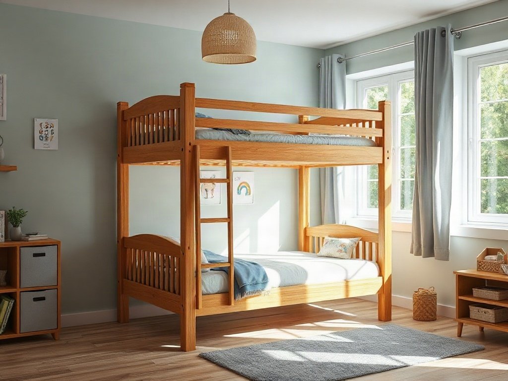 Phòng trẻ em với giường tầng gỗ tự nhiên