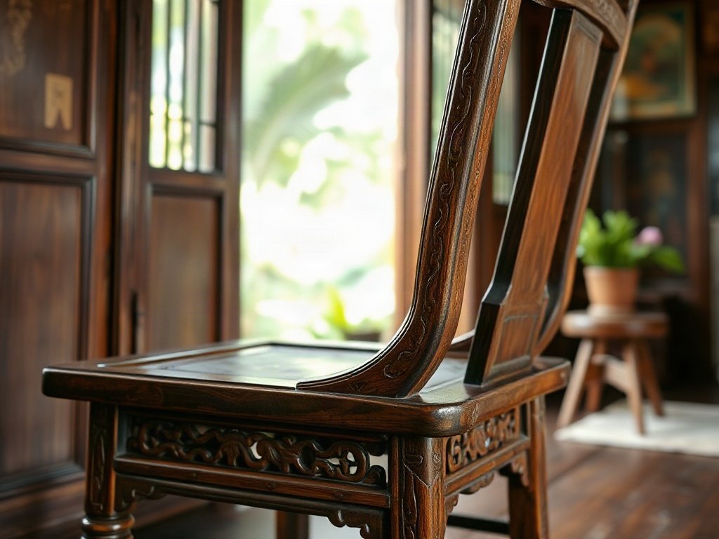 Cận cảnh ghế gỗ thủ công trong nhà truyền thống Việt