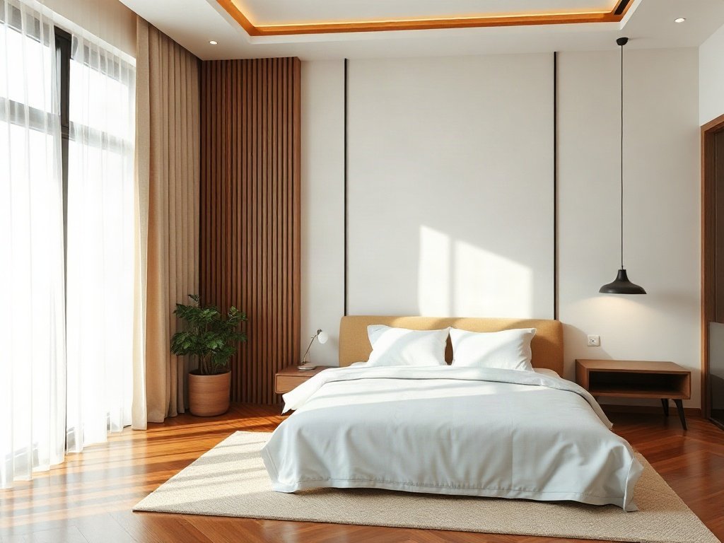 Phòng ngủ Việt Nam hiện đại với giường ngủ đơn giản