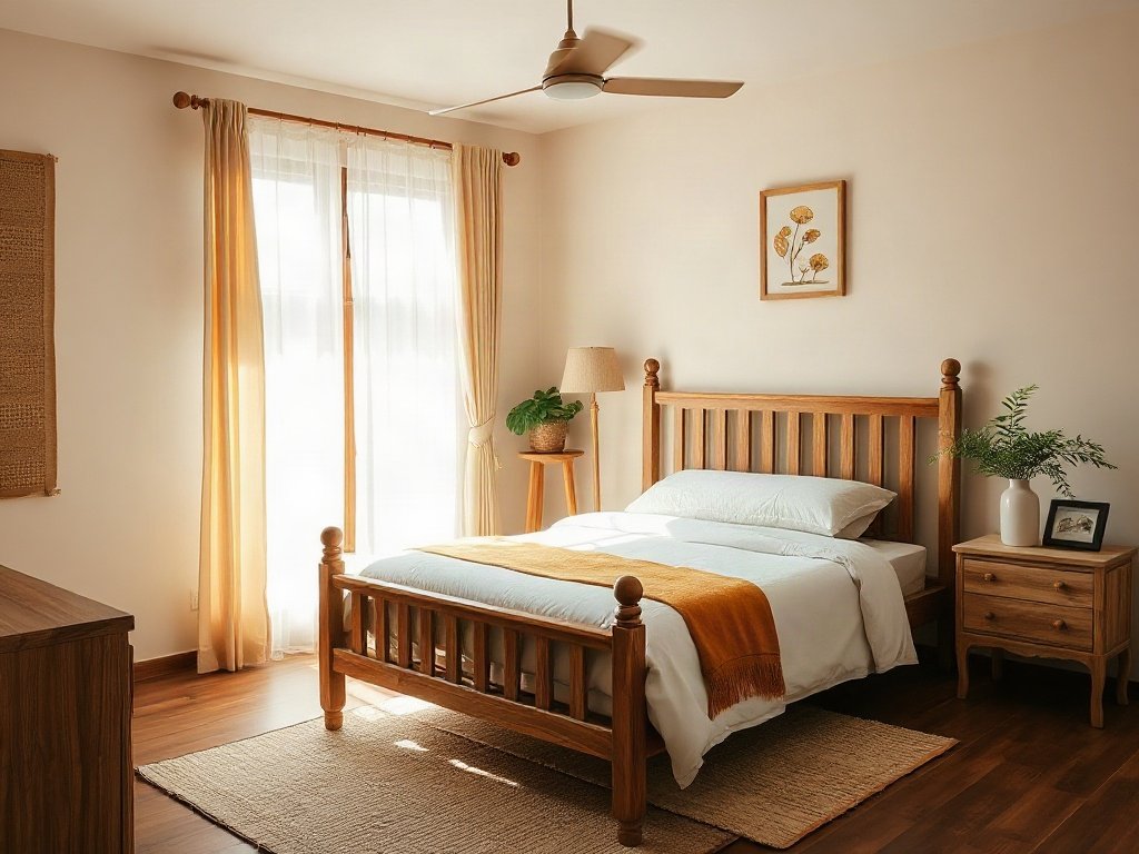 Phòng ngủ phong cách Việt Nam với giường gỗ