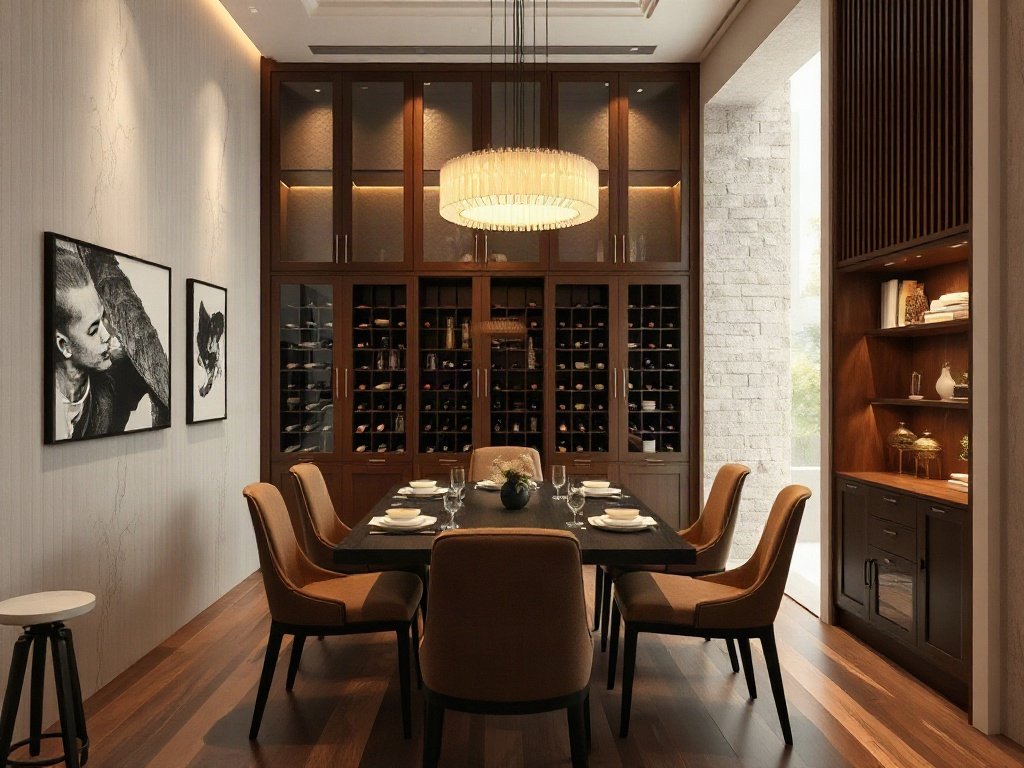 Phòng ăn Việt Nam với tủ rượu tiết kiệm không gian