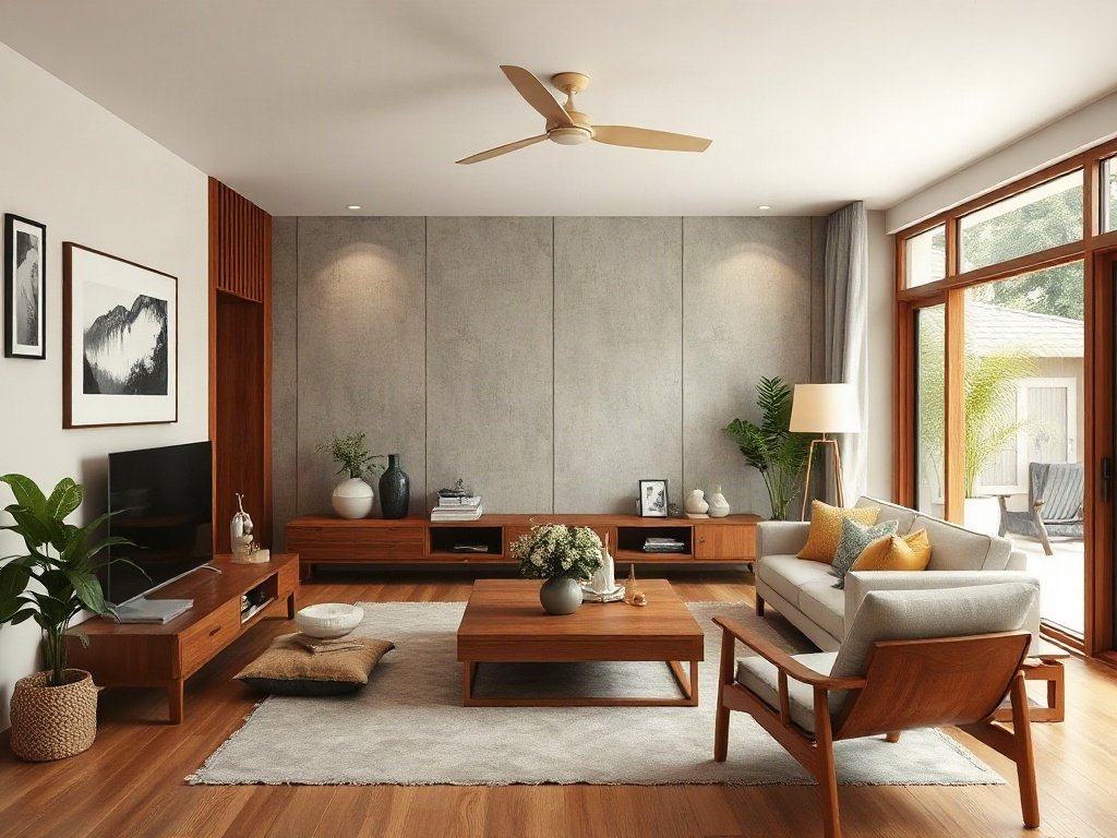 Phòng khách phong cách Việt Nam với ánh sáng tự nhiên