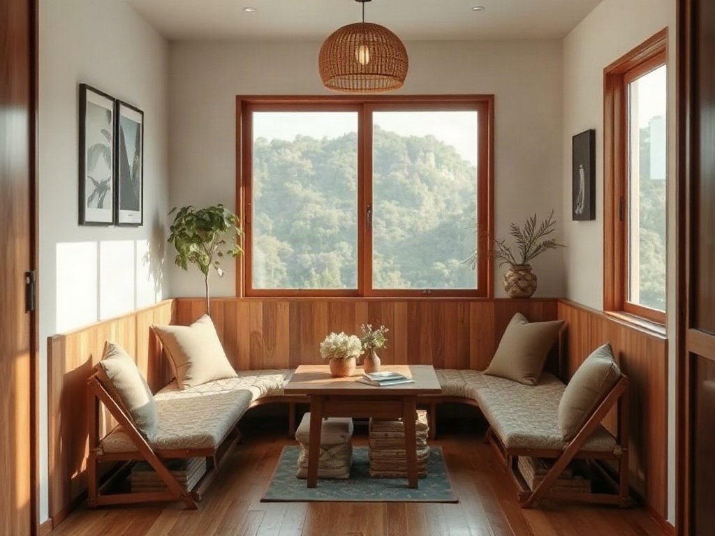 Nội thất tối giản Việt Nam với ghế gấp tiện dụng, ánh sáng tự nhiên